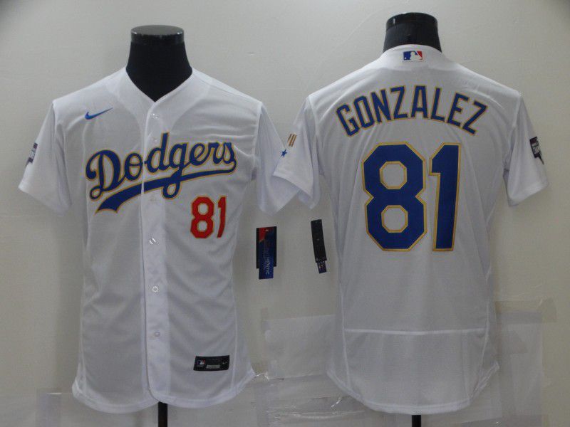 Men Los Angeles Dodgers #81 Gonzalez White gold and blue Elite 2021 Nike MLB Jersey